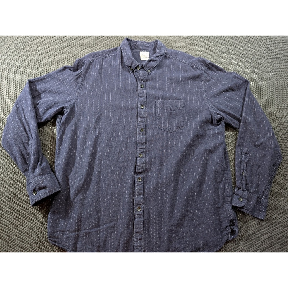 Lucky Brand Mens XL Navy Blue Micro Dot Pinstripe Button Down Shirt Long Sleeve